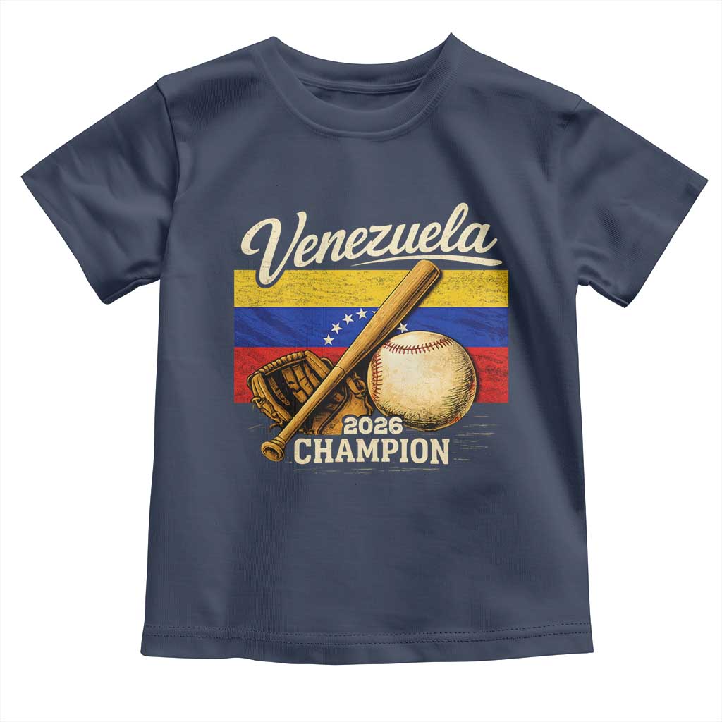 Venezuela Baseball 2026 Toddler T Shirt Champions Vintage Venezuelan Flag Baseball Fan Gift TS10 Navy Print Your Wear