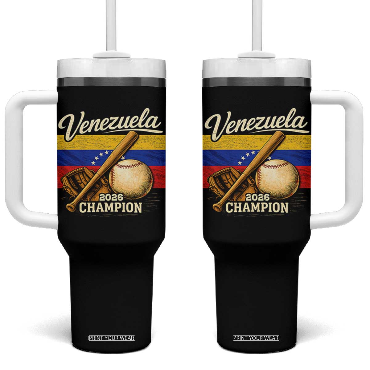 Venezuela Baseball 2026 Tumbler With Handle Champions Vintage Venezuelan Flag Baseball Fan Gift TS10 One Size: 40 oz Black Print Your Wear
