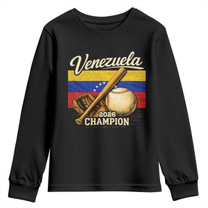 Venezuela Baseball 2026 Youth Sweatshirt Champions Vintage Venezuelan Flag Baseball Fan Gift TS10 Black Print Your Wear