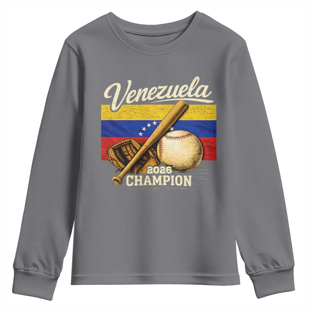 Venezuela Baseball 2026 Youth Sweatshirt Champions Vintage Venezuelan Flag Baseball Fan Gift TS10 Charcoal Print Your Wear