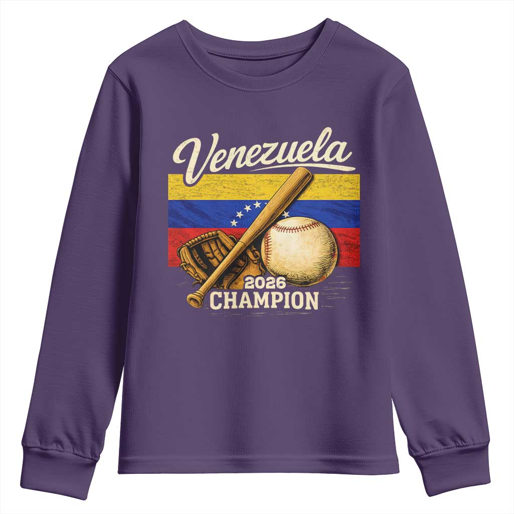 Venezuela Baseball 2026 Youth Sweatshirt Champions Vintage Venezuelan Flag Baseball Fan Gift TS10 Purple Print Your Wear