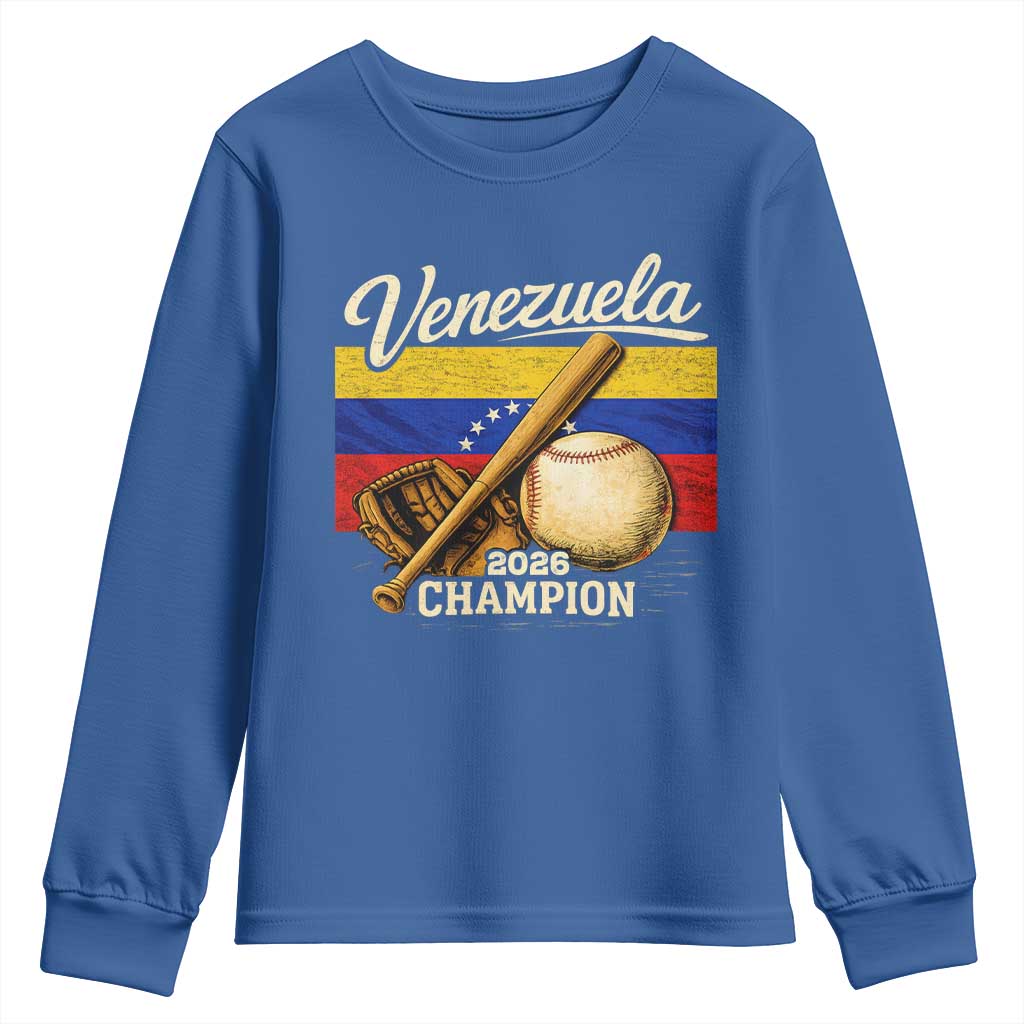 Venezuela Baseball 2026 Youth Sweatshirt Champions Vintage Venezuelan Flag Baseball Fan Gift TS10 Royal Blue Print Your Wear
