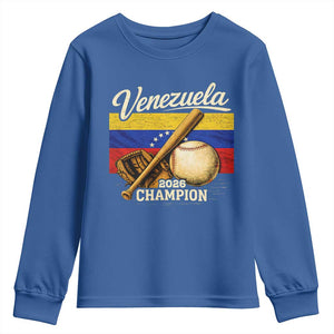 Venezuela Baseball 2026 Youth Sweatshirt Champions Vintage Venezuelan Flag Baseball Fan Gift TS10 Royal Blue Print Your Wear