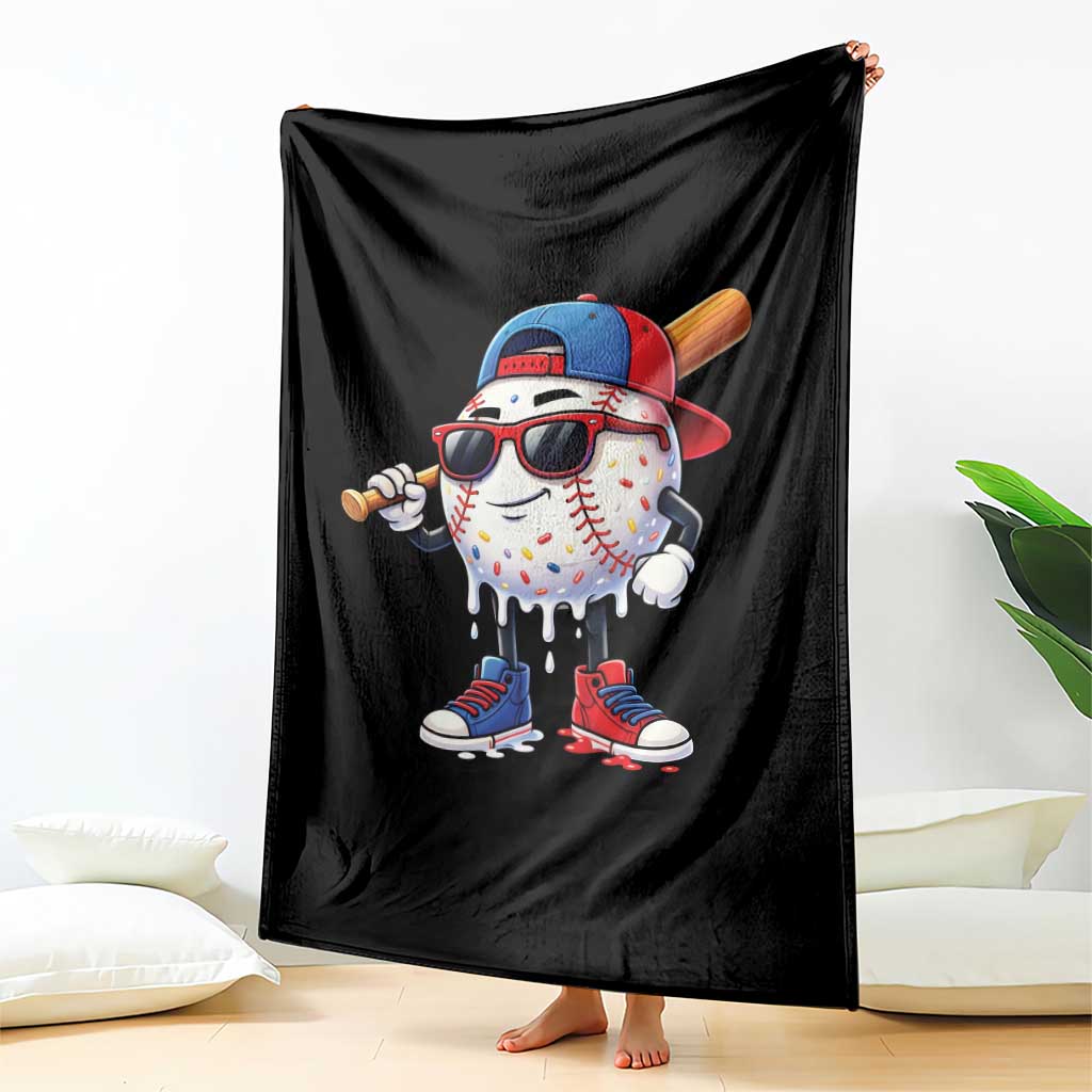 Baseball Drip Ice Cream Throw Blanket Youth Drip Baseball Boys Kid Red White And Blue TS10 Print Your Wear