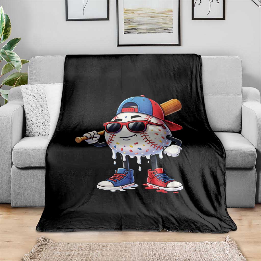 Baseball Drip Ice Cream Throw Blanket Youth Drip Baseball Boys Kid Red White And Blue TS10 Print Your Wear