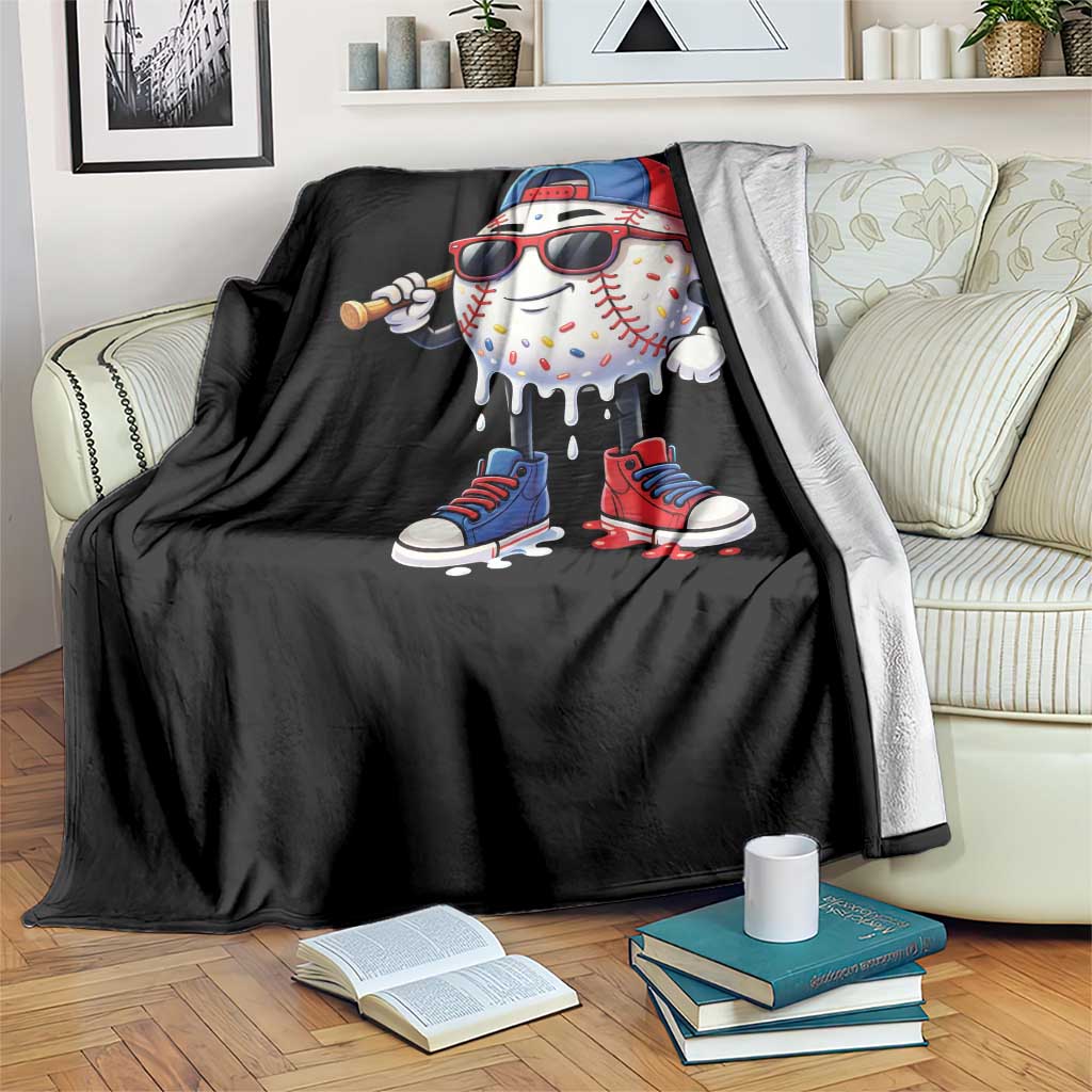 Baseball Drip Ice Cream Throw Blanket Youth Drip Baseball Boys Kid Red White And Blue TS10 Print Your Wear