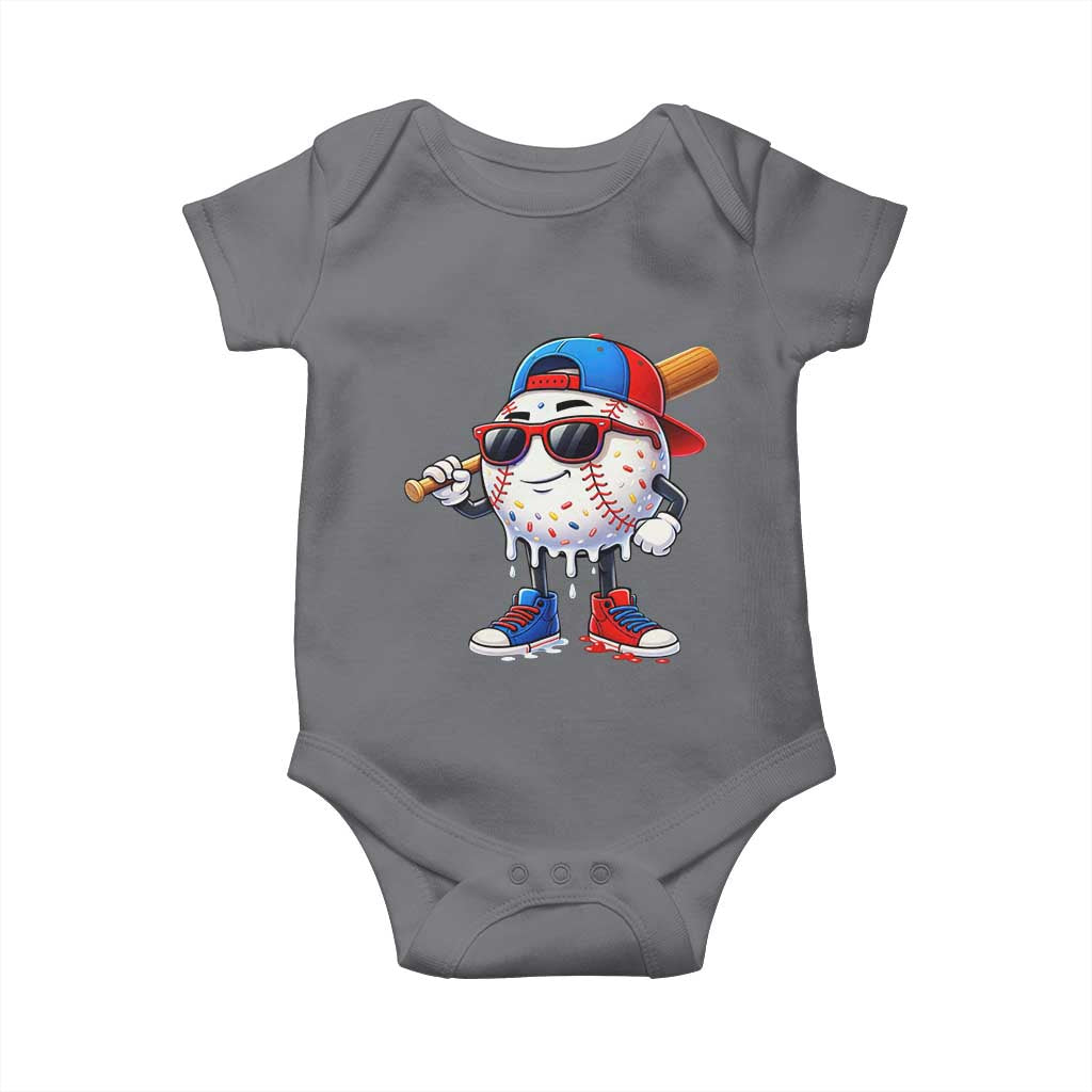 Baseball Drip Ice Cream Baby Onesie Youth Drip Baseball Boys Kid Red White And Blue TS10 Charcoal Print Your Wear