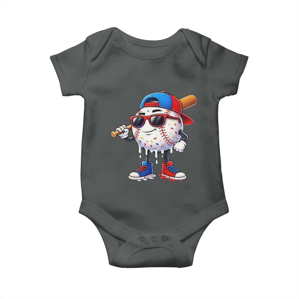 Baseball Drip Ice Cream Baby Onesie Youth Drip Baseball Boys Kid Red White And Blue TS10 Dark Heather Print Your Wear