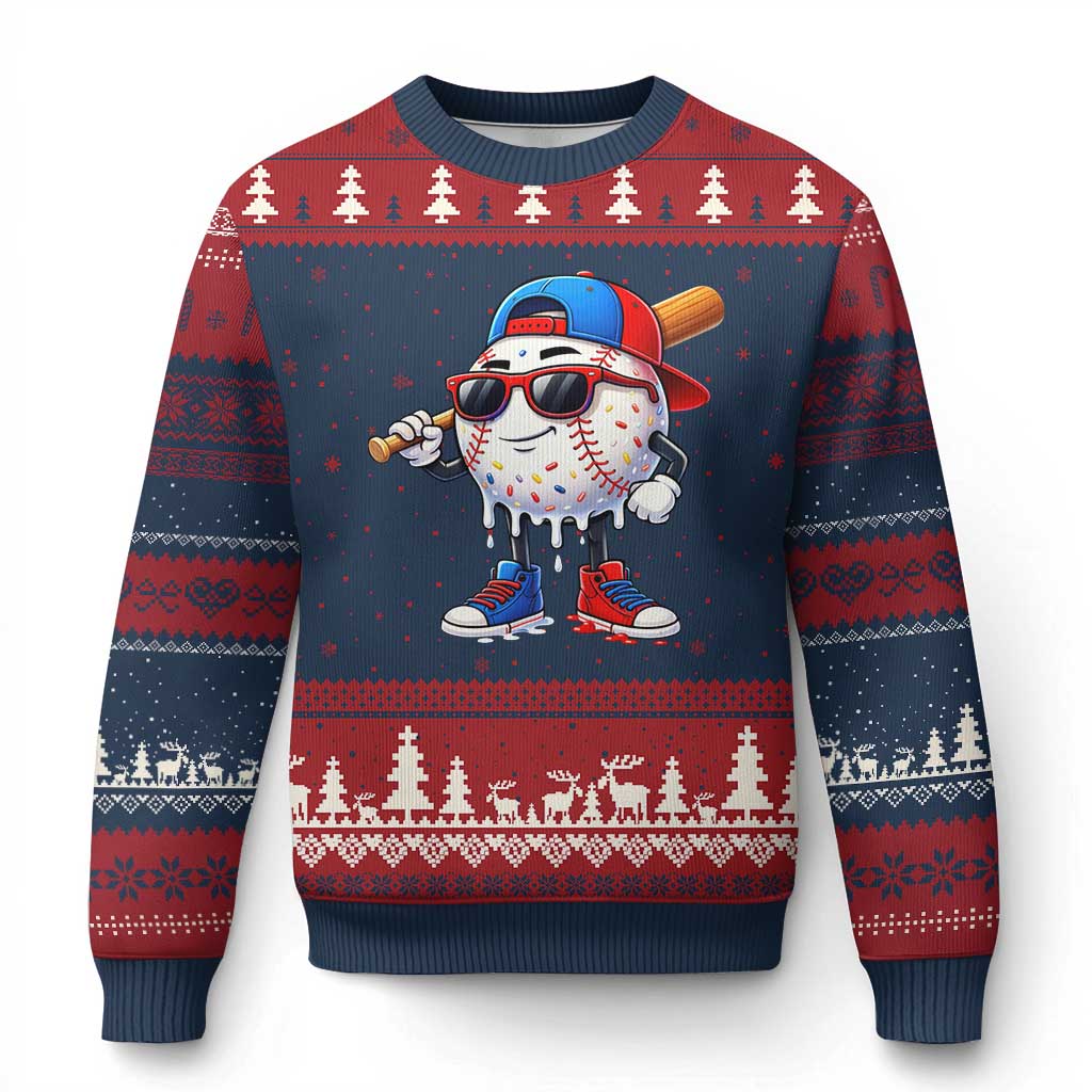 Baseball Drip Ice Cream Ugly Christmas Sweater Youth Drip Baseball Boys Kid Red White And Blue TS10 Navy Red Print Your Wear