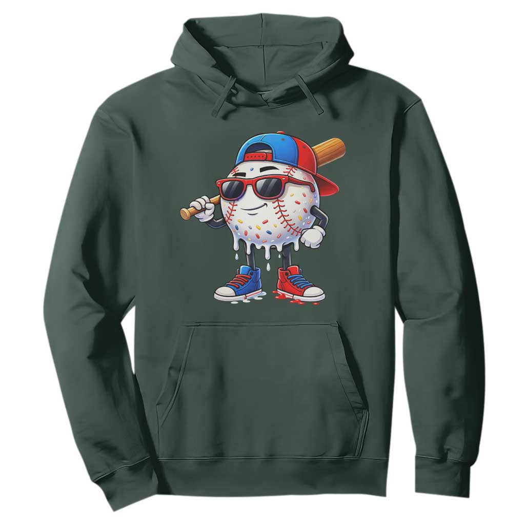 Baseball Drip Ice Cream Hoodie Youth Drip Baseball Boys Kid Red White And Blue TS10 Dark Forest Green Print Your Wear