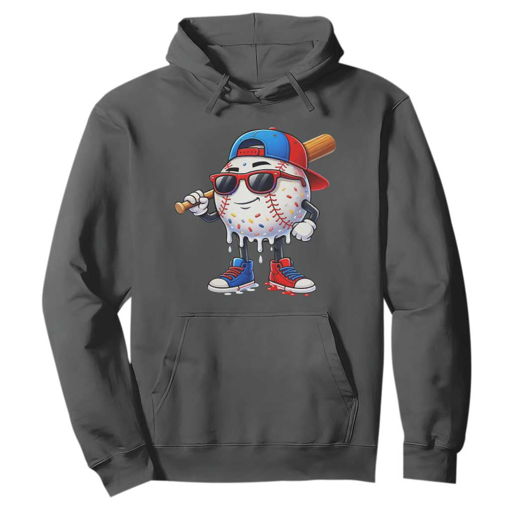 Baseball Drip Ice Cream Hoodie Youth Drip Baseball Boys Kid Red White And Blue TS10 Dark Heather Print Your Wear