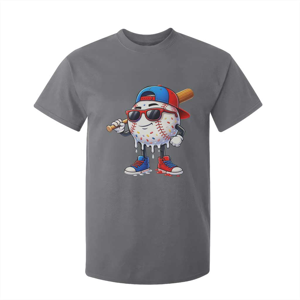 Baseball Drip Ice Cream T Shirt For Kid Youth Drip Baseball Boys Kid Red White And Blue TS10 Charcoal Print Your Wear