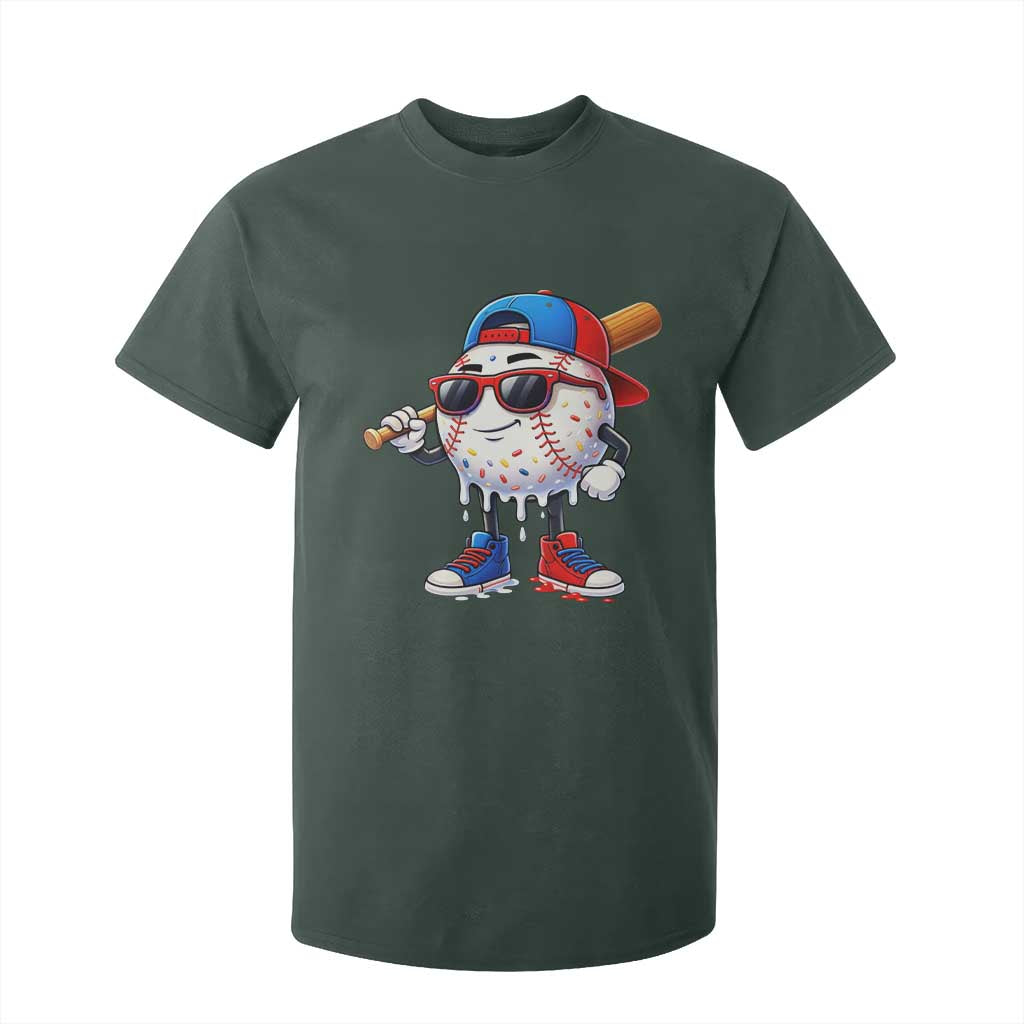 Baseball Drip Ice Cream T Shirt For Kid Youth Drip Baseball Boys Kid Red White And Blue TS10 Dark Forest Green Print Your Wear