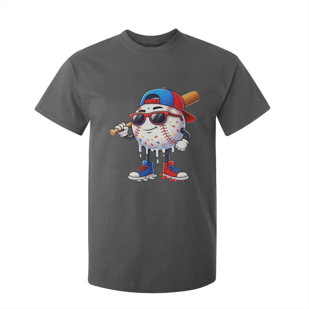 Baseball Drip Ice Cream T Shirt For Kid Youth Drip Baseball Boys Kid Red White And Blue TS10 Dark Heather Print Your Wear