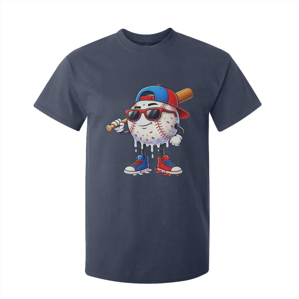 Baseball Drip Ice Cream T Shirt For Kid Youth Drip Baseball Boys Kid Red White And Blue TS10 Navy Print Your Wear