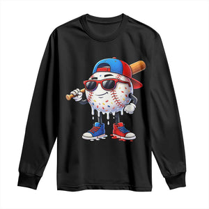 Baseball Drip Ice Cream Long Sleeve Shirt Youth Drip Baseball Boys Kid Red White And Blue TS10 Black Print Your Wear
