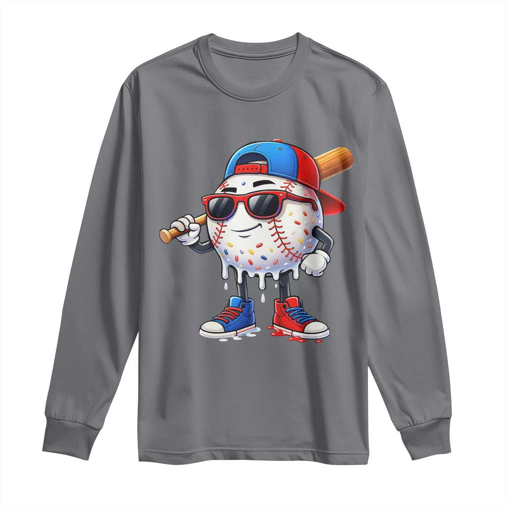 Baseball Drip Ice Cream Long Sleeve Shirt Youth Drip Baseball Boys Kid Red White And Blue TS10 Charcoal Print Your Wear
