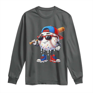 Baseball Drip Ice Cream Long Sleeve Shirt Youth Drip Baseball Boys Kid Red White And Blue TS10 Dark Heather Print Your Wear