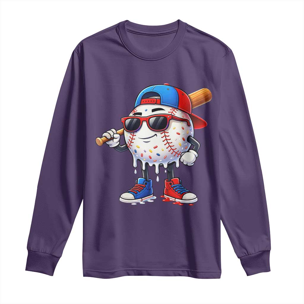 Baseball Drip Ice Cream Long Sleeve Shirt Youth Drip Baseball Boys Kid Red White And Blue TS10 Purple Print Your Wear