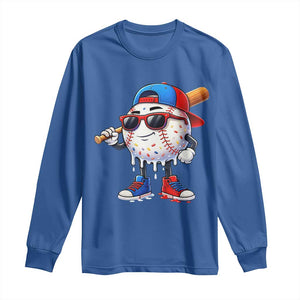 Baseball Drip Ice Cream Long Sleeve Shirt Youth Drip Baseball Boys Kid Red White And Blue TS10 Royal Blue Print Your Wear