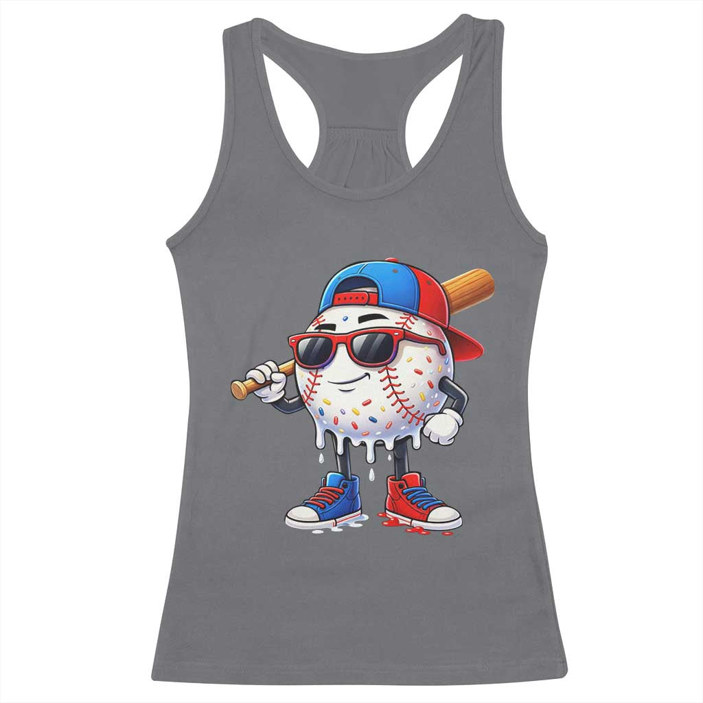 Baseball Drip Ice Cream Racerback Tank Top Youth Drip Baseball Boys Kid Red White And Blue TS10 Charcoal Print Your Wear