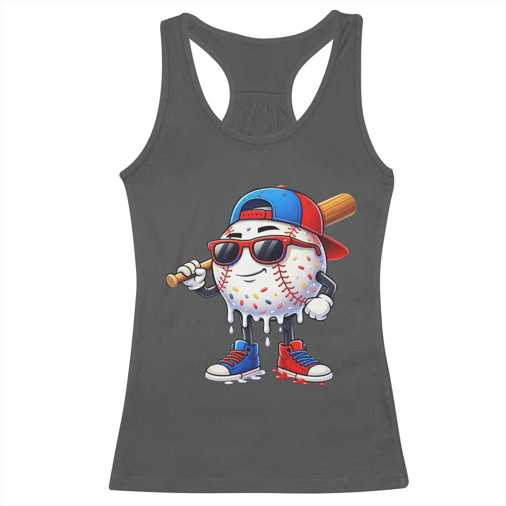 Baseball Drip Ice Cream Racerback Tank Top Youth Drip Baseball Boys Kid Red White And Blue TS10 Dark Heather Print Your Wear