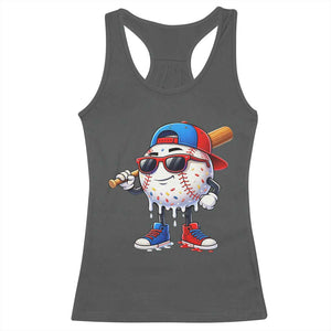 Baseball Drip Ice Cream Racerback Tank Top Youth Drip Baseball Boys Kid Red White And Blue TS10 Dark Heather Print Your Wear