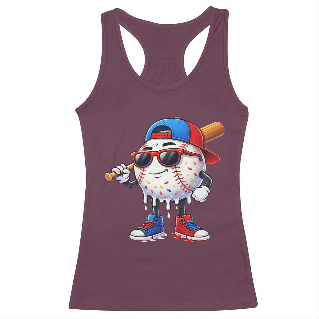 Baseball Drip Ice Cream Racerback Tank Top Youth Drip Baseball Boys Kid Red White And Blue TS10 Maroon Print Your Wear