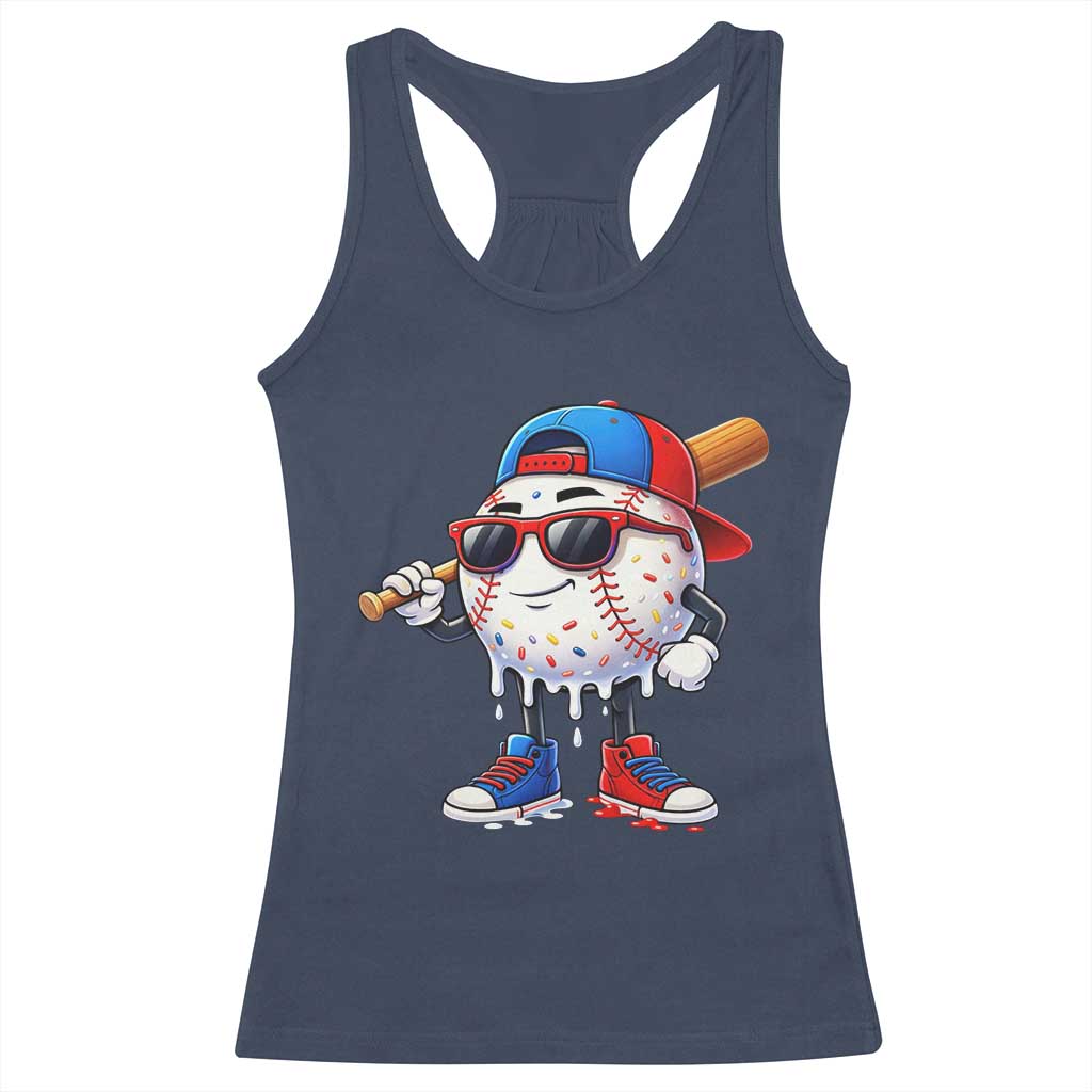 Baseball Drip Ice Cream Racerback Tank Top Youth Drip Baseball Boys Kid Red White And Blue TS10 Navy Print Your Wear
