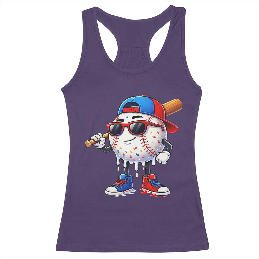 Baseball Drip Ice Cream Racerback Tank Top Youth Drip Baseball Boys Kid Red White And Blue TS10 Purple Print Your Wear