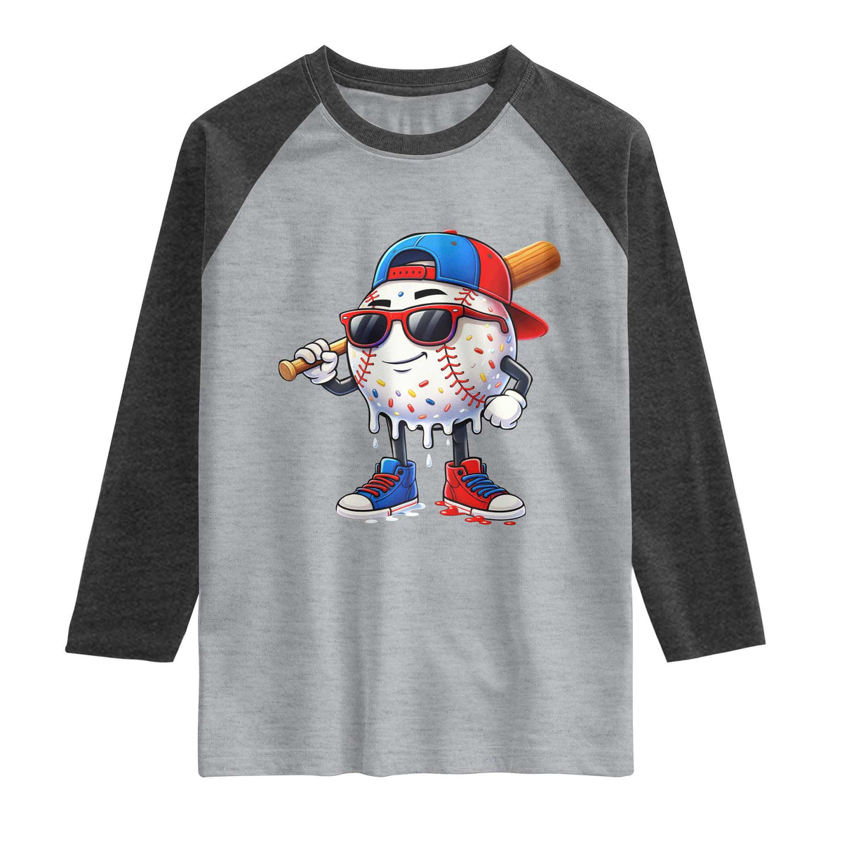 Baseball Drip Ice Cream Raglan Shirt Youth Drip Baseball Boys Kid Red White And Blue TS10 Heather Gray Heather Charcoal Print Your Wear