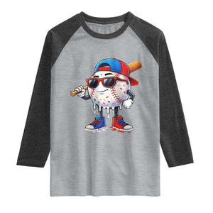 Baseball Drip Ice Cream Raglan Shirt Youth Drip Baseball Boys Kid Red White And Blue TS10 Heather Gray Heather Charcoal Print Your Wear