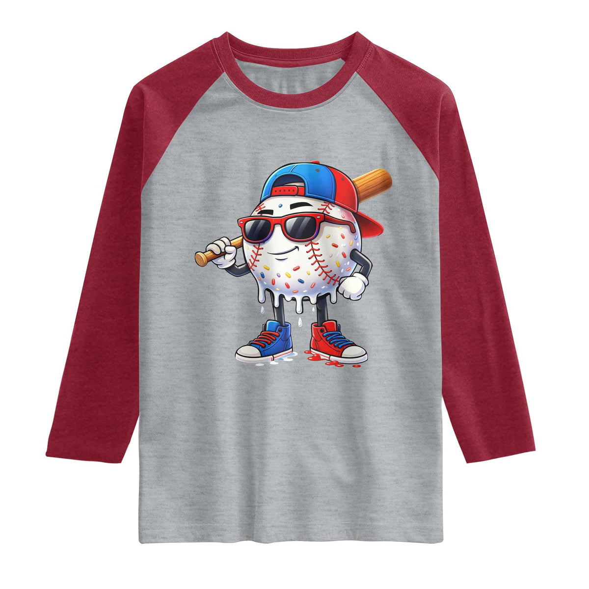 Baseball Drip Ice Cream Raglan Shirt Youth Drip Baseball Boys Kid Red White And Blue TS10 Heather Gray Heather Red Print Your Wear