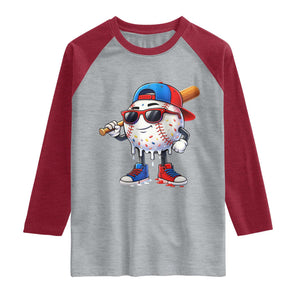 Baseball Drip Ice Cream Raglan Shirt Youth Drip Baseball Boys Kid Red White And Blue TS10 Heather Gray Heather Red Print Your Wear