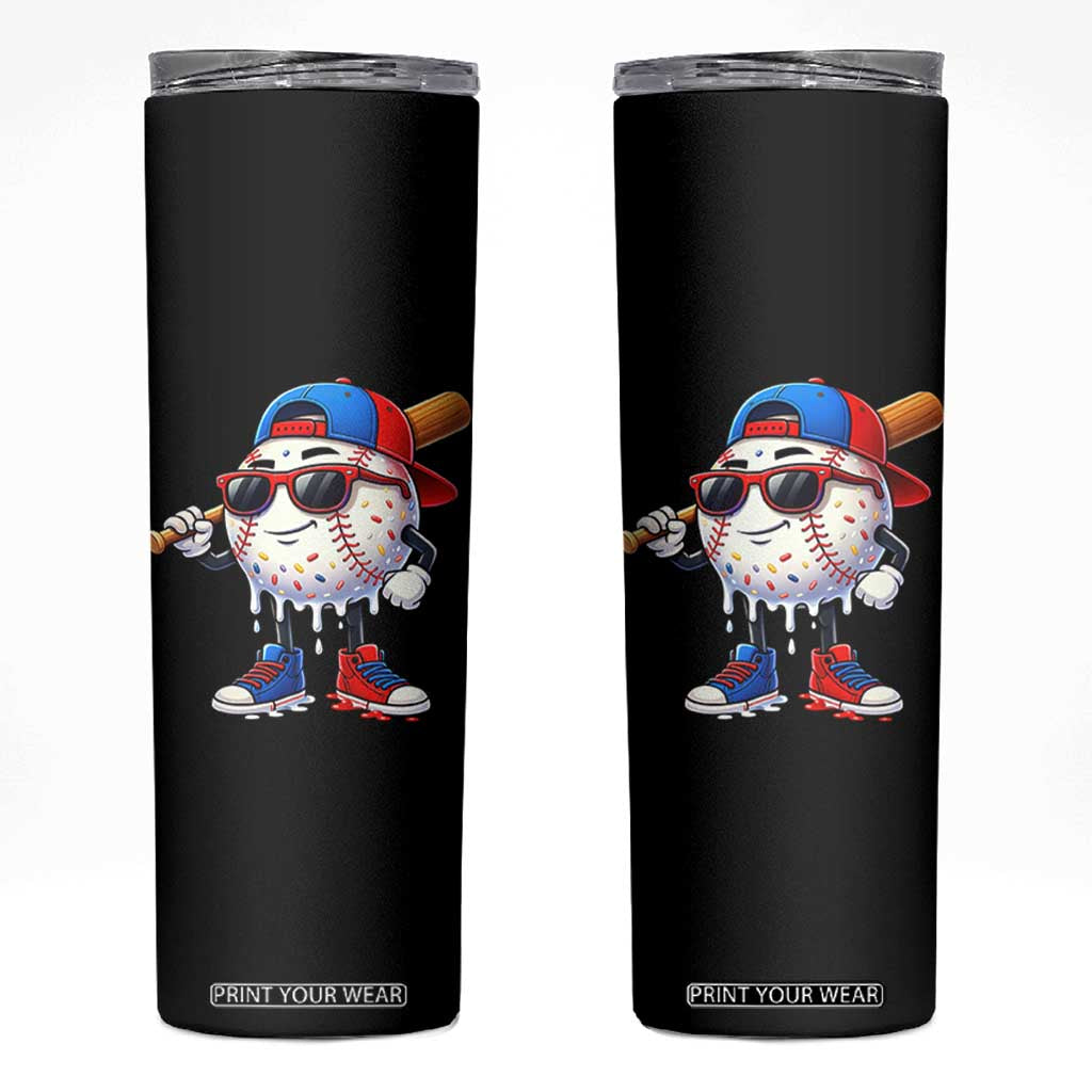 Baseball Drip Ice Cream Skinny Tumbler Youth Drip Baseball Boys Kid Red White And Blue TS10 Black Print Your Wear