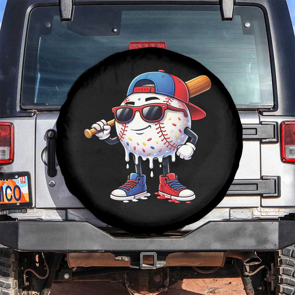 Baseball Drip Ice Cream Spare Tire Cover Youth Drip Baseball Boys Kid Red White And Blue TS10 No hole Black Print Your Wear