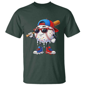 Baseball Drip Ice Cream T Shirt Youth Drip Baseball Boys Kid Red White And Blue TS10 Dark Forest Green Print Your Wear