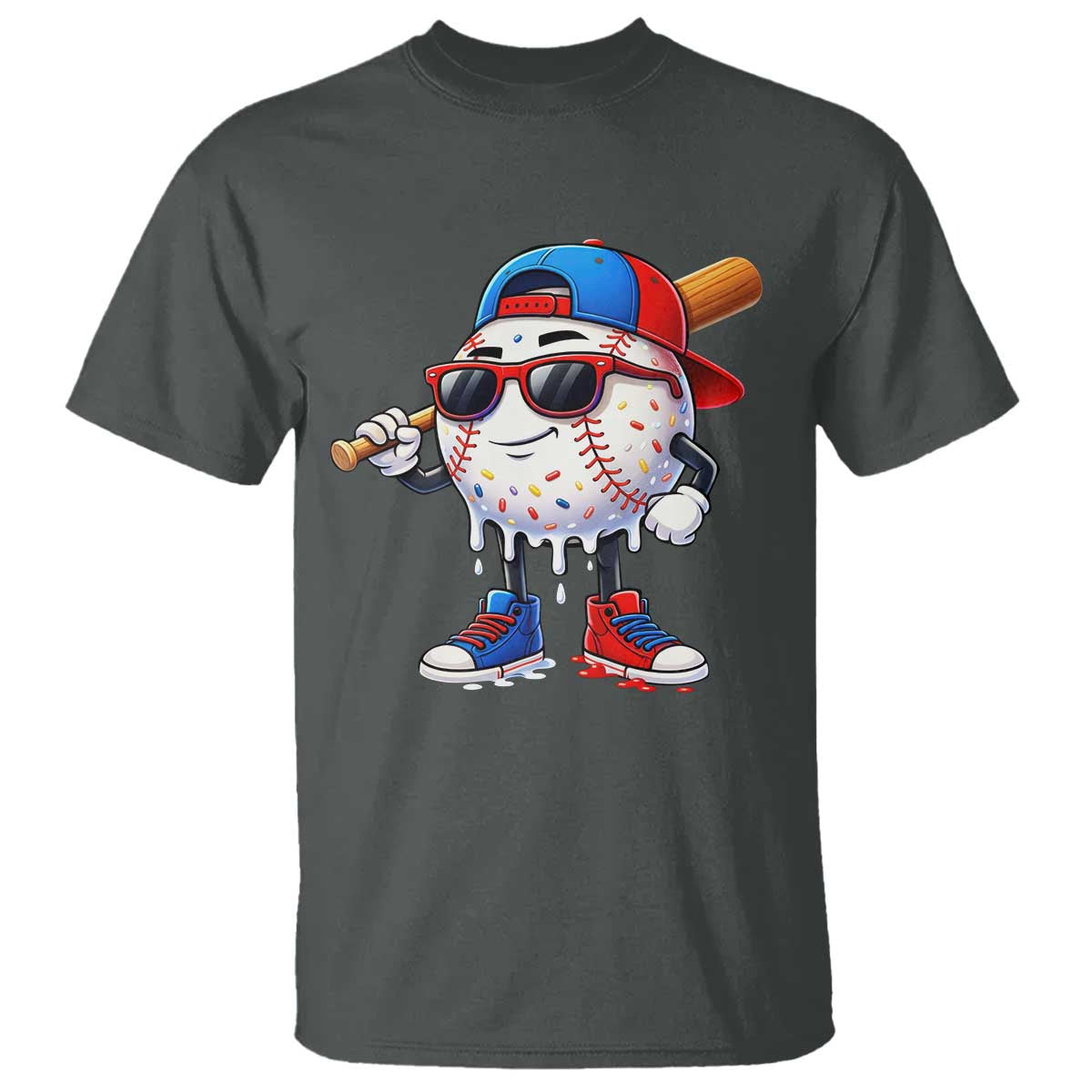 Baseball Drip Ice Cream T Shirt Youth Drip Baseball Boys Kid Red White And Blue TS10 Dark Heather Print Your Wear