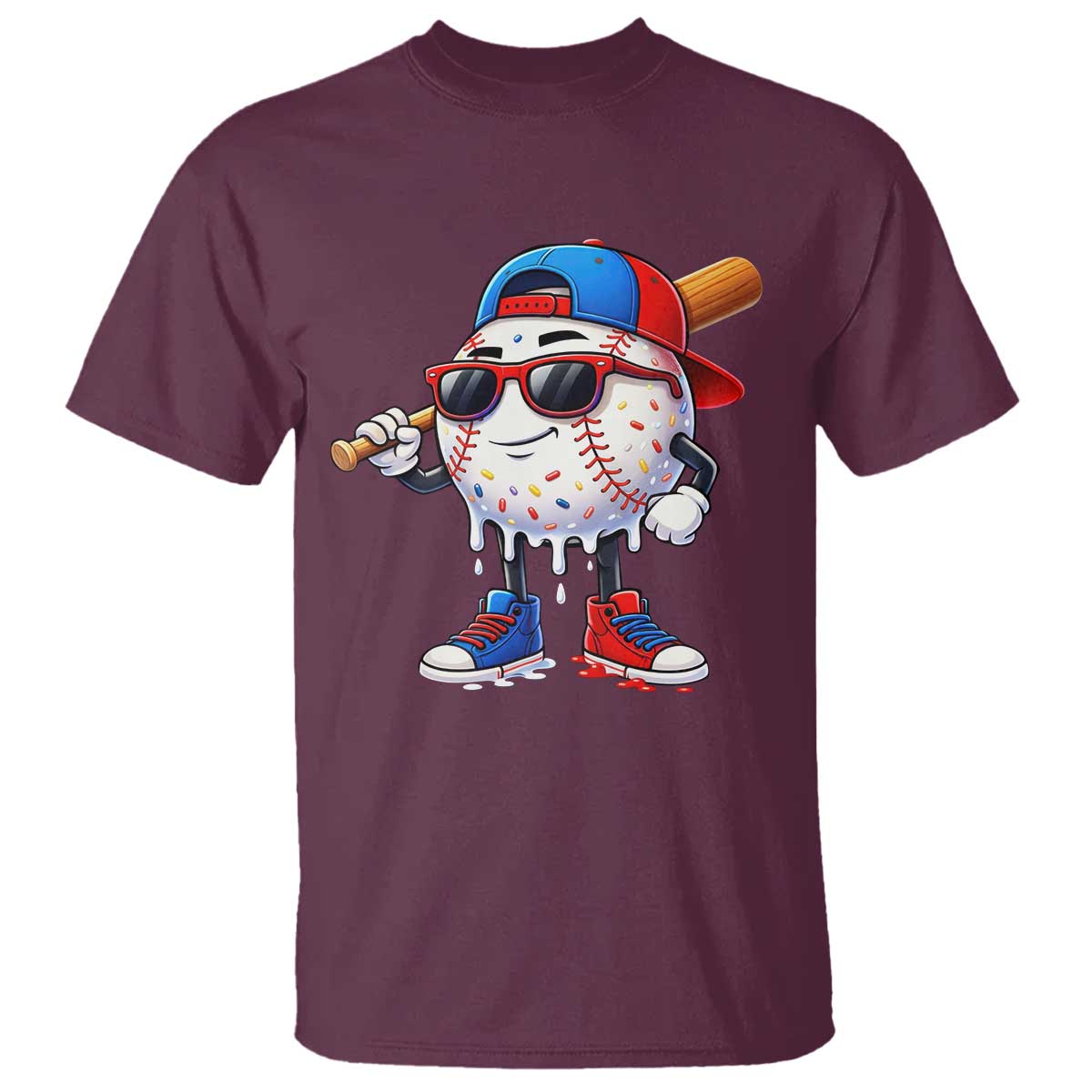 Baseball Drip Ice Cream T Shirt Youth Drip Baseball Boys Kid Red White And Blue TS10 Maroon Print Your Wear