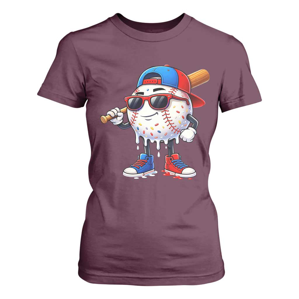Baseball Drip Ice Cream T Shirt For Women Youth Drip Baseball Boys Kid Red White And Blue TS10 Maroon Print Your Wear