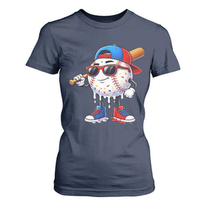 Baseball Drip Ice Cream T Shirt For Women Youth Drip Baseball Boys Kid Red White And Blue TS10 Navy Print Your Wear