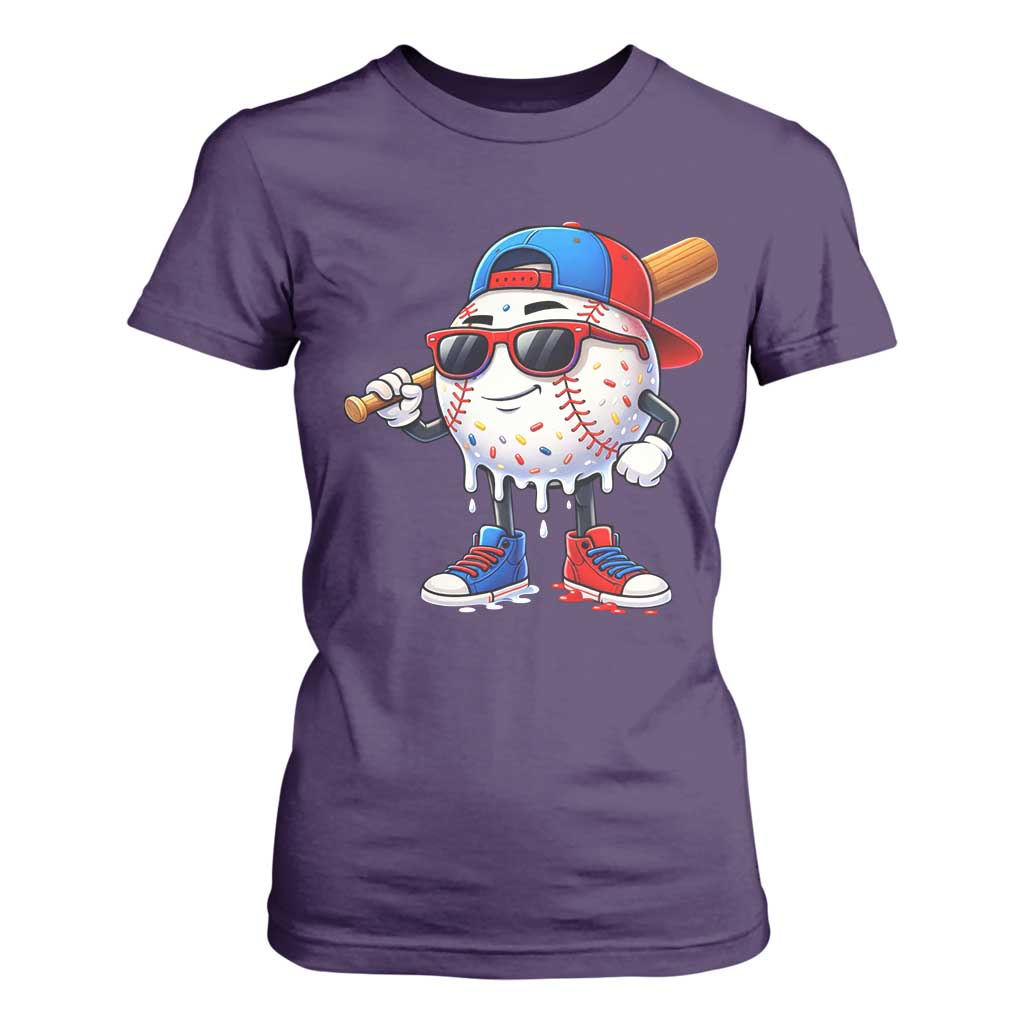 Baseball Drip Ice Cream T Shirt For Women Youth Drip Baseball Boys Kid Red White And Blue TS10 Purple Print Your Wear
