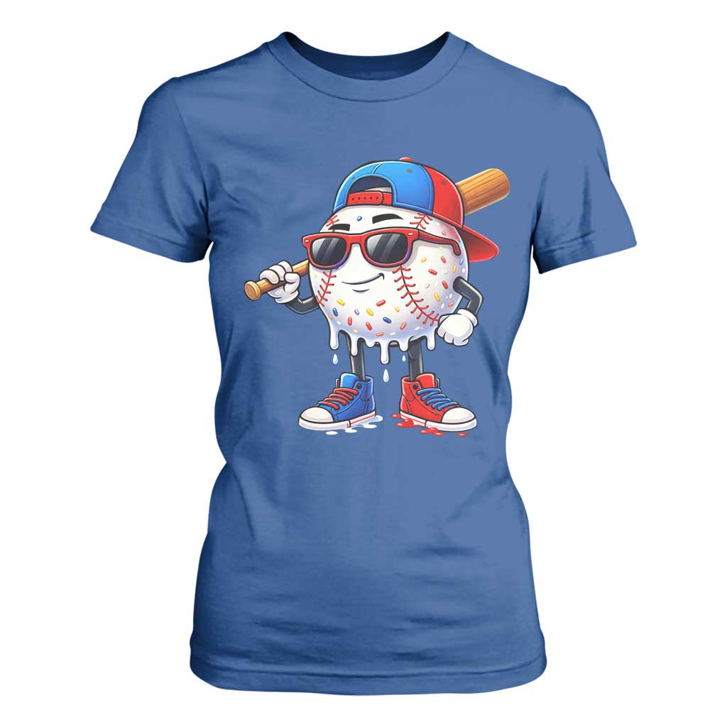 Baseball Drip Ice Cream T Shirt For Women Youth Drip Baseball Boys Kid Red White And Blue TS10 Royal Blue Print Your Wear