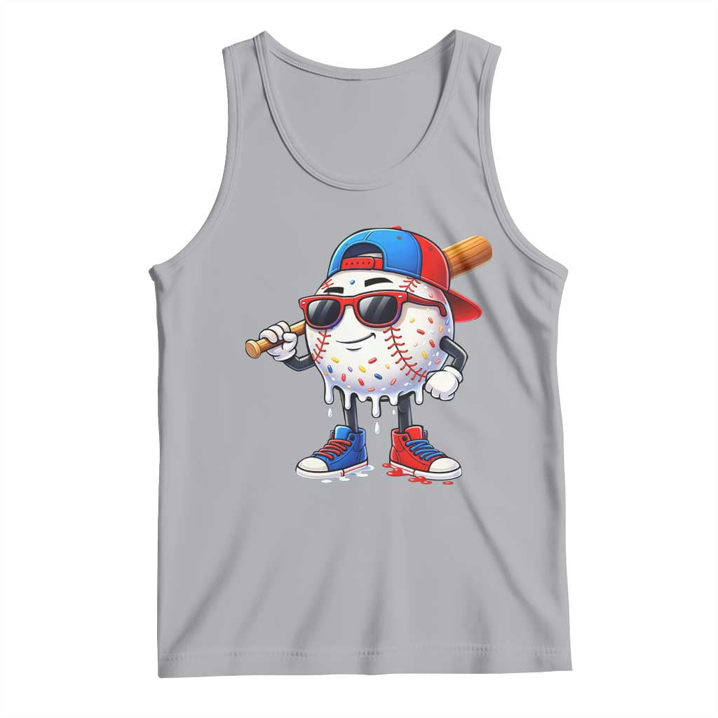Baseball Drip Ice Cream Tank Top Youth Drip Baseball Boys Kid Red White And Blue TS10 Athletic Heather Print Your Wear