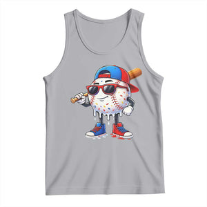 Baseball Drip Ice Cream Tank Top Youth Drip Baseball Boys Kid Red White And Blue TS10 Athletic Heather Print Your Wear
