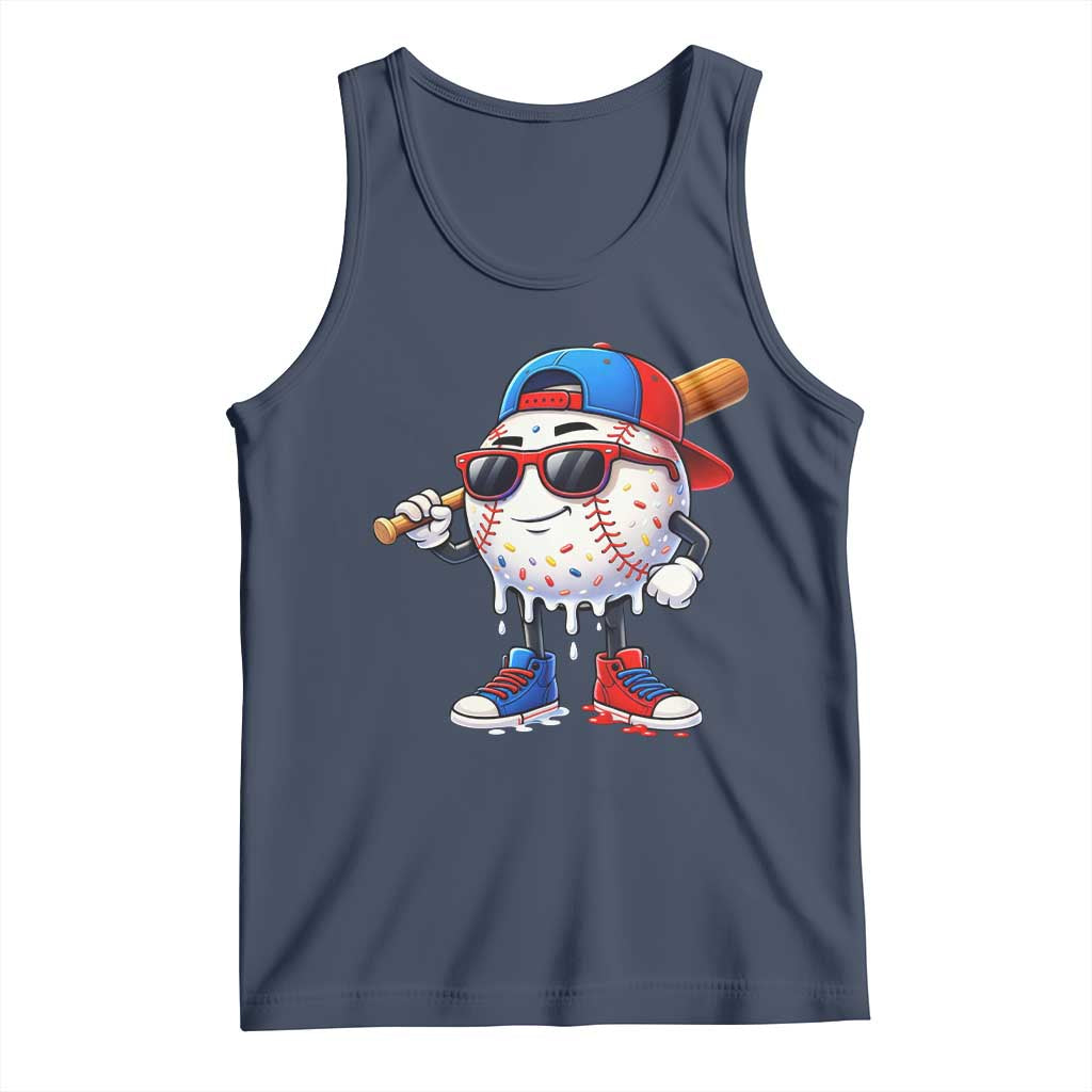 Baseball Drip Ice Cream Tank Top Youth Drip Baseball Boys Kid Red White And Blue TS10 Navy Print Your Wear
