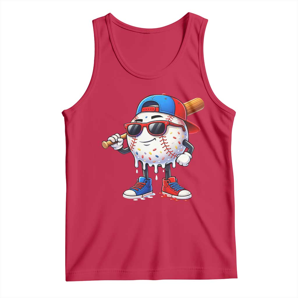 Baseball Drip Ice Cream Tank Top Youth Drip Baseball Boys Kid Red White And Blue TS10 Red Print Your Wear