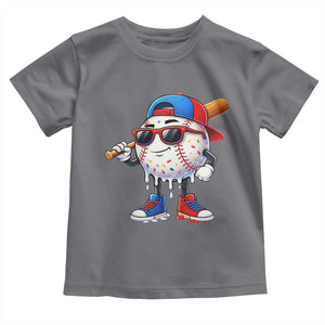 Baseball Drip Ice Cream Toddler T Shirt Youth Drip Baseball Boys Kid Red White And Blue TS10 Charcoal Print Your Wear