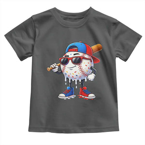 Baseball Drip Ice Cream Toddler T Shirt Youth Drip Baseball Boys Kid Red White And Blue TS10 Dark Heather Print Your Wear