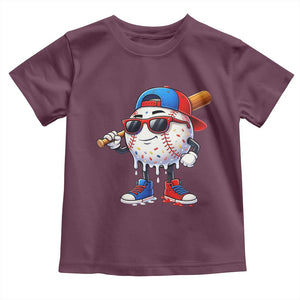 Baseball Drip Ice Cream Toddler T Shirt Youth Drip Baseball Boys Kid Red White And Blue TS10 Maroon Print Your Wear